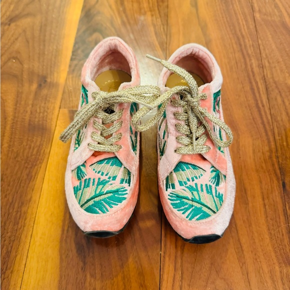 NWOT Charlotte Olympia Velvet Work It! Flamingo Sneakers in Pink and Green - Picture 2 of 6